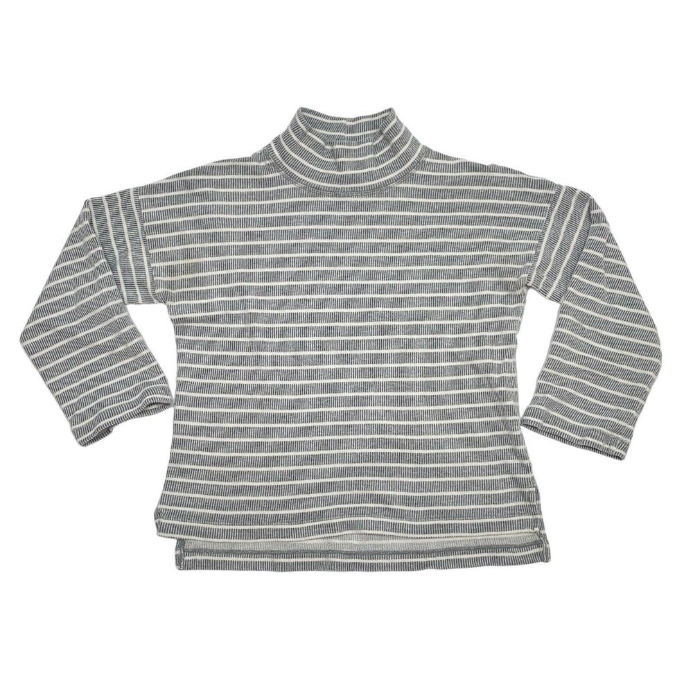 Madewell Sweater XS Gray‎ White Striped Note Funnel Neck Pullover Wide Sleeve